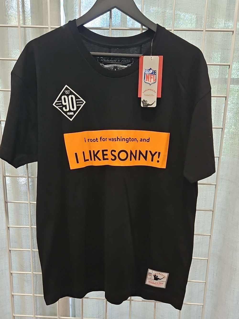 RARE Mitchell & Ness Commanders Black T-Shirt with Orange 'I Like Sonny' Graphic